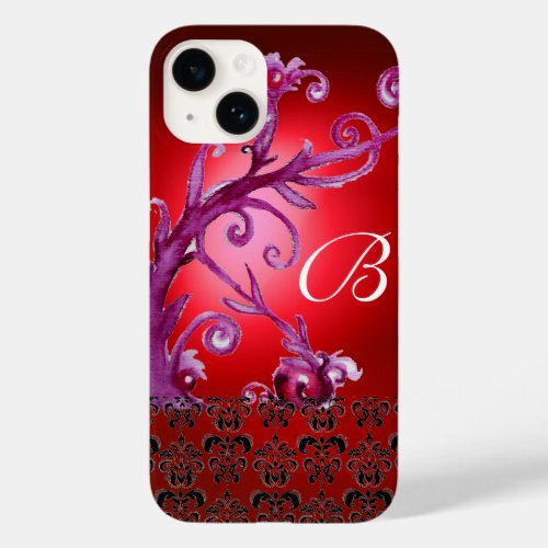 SWIRLS BERRIES DAMASK MONOGRAM pink black red Case_Mate iPhone 14 Case