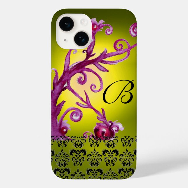 SWIRLS, BERRIES DAMASK MONOGRAM pink black yellow Case-Mate iPhone Case (Back)