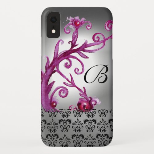 SWIRLS BERRIES DAMASK MONOGRAM pink white black iPhone XR Case