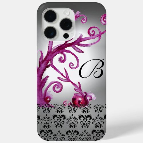 SWIRLS BERRIES DAMASK MONOGRAM pink white black iPhone 15 Pro Max Case