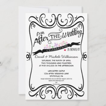 Swirls Chalkboard Post Wedding Black White Invitation by PetitePaperie at Zazzle