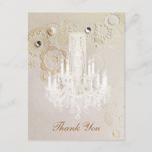 swirls chandelier vintage wedding thank you postcard