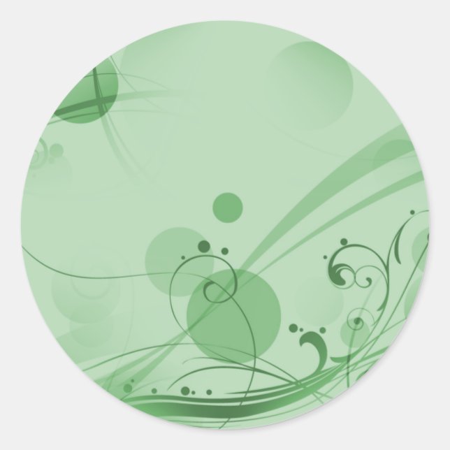 Swirls Circles Dots - Green Classic Round Sticker (Front)