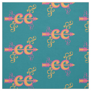 Swirls Cross Country Runner Symbol Pink Orange Fabric