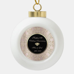 Swirls Diamond Rose Gold 50th Wedding Anniversary Ceramic Ball Christmas Ornament