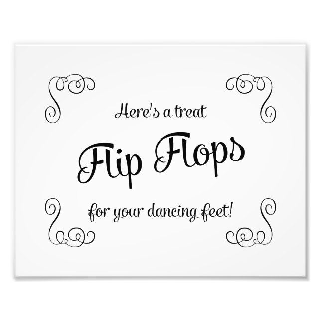 Swirls Flip Flops Treat Dancing Feet Wedding Sign (Front)