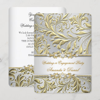 Swirls Floral Gold Silver Wedding or Engagement Invitation