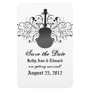 Swirls Guitar Save the Date Magnet, Gray Magnet