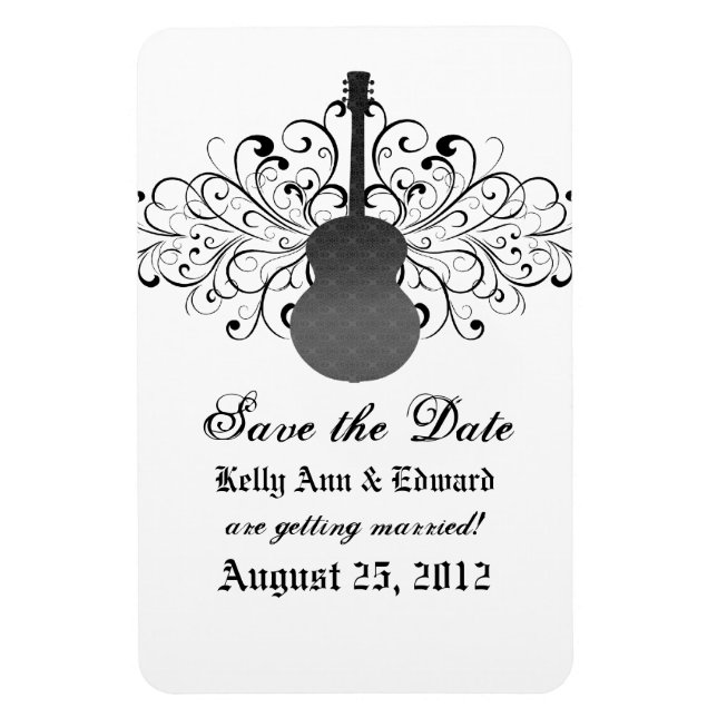 Swirls Guitar Save the Date Magnet, Gray Magnet (Vertical)