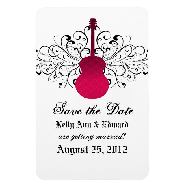 Swirls Guitar Save the Date Magnet, Pink Magnet (Vertical)