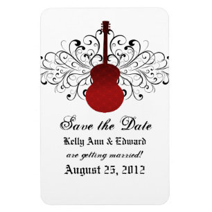 Swirls Guitar Save the Date Magnet, Red Magnet