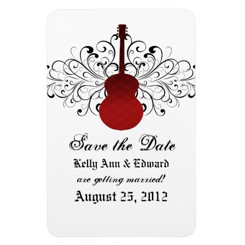 Swirls Guitar Save the Date Magnet Red Magnet