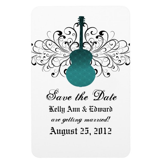 Swirls Guitar Save the Date Magnet, Teal Magnet (Vertical)