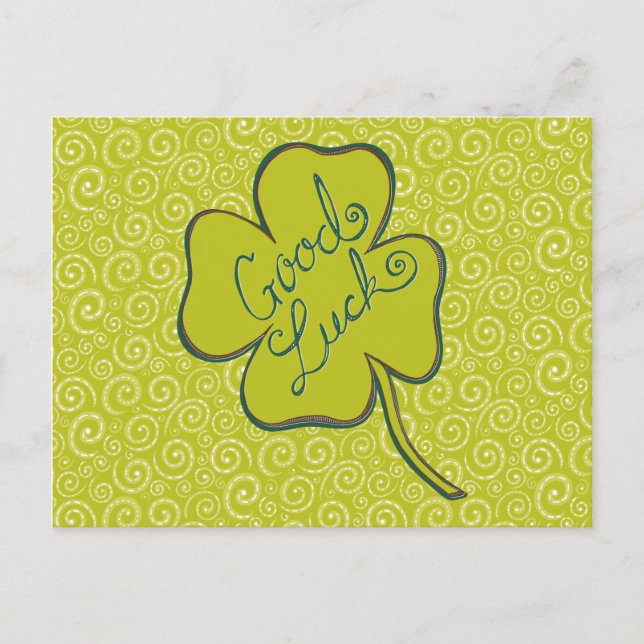 Swirls Happy Good Luck Shamrock Postcard (Front)
