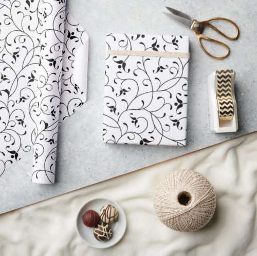 Swirls In Black Vines Wrapping Paper