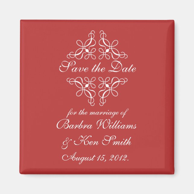 Swirls in Candy Red Save The Date Magnet (Front)