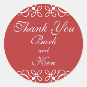Swirls in Candy Red Thank You Sticker
