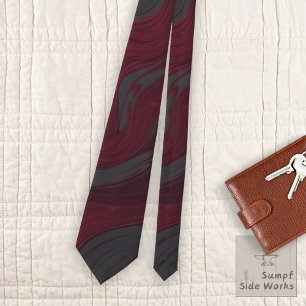 Swirls in Dark Red and Gray Neck Tie