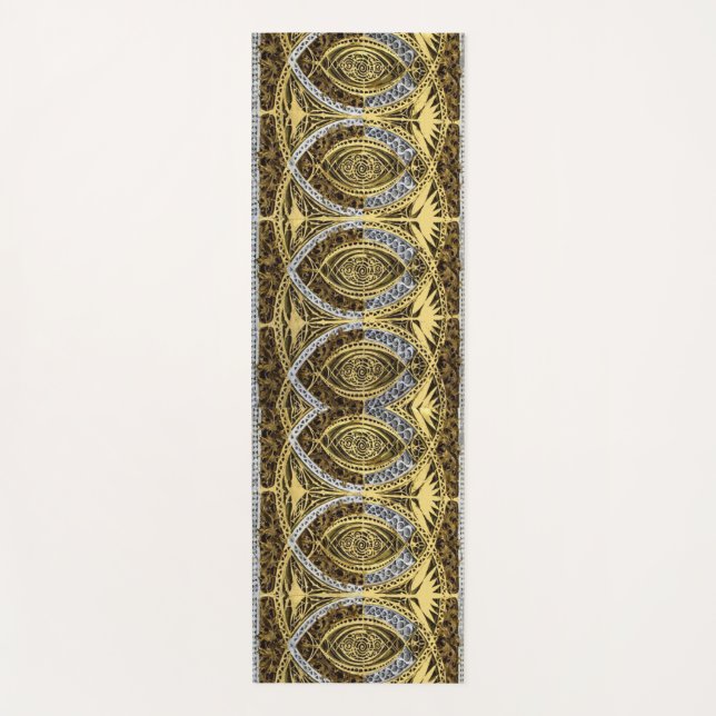 swirls in gold silver and onyx print yoga mat (Front)
