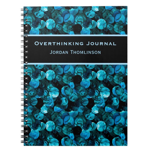 Swirls in Light Blue Aqua Teal and Black Stunning Notebook (Front)