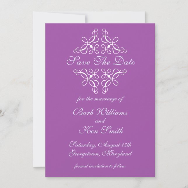 Swirls in Purple Save The Date (Front)