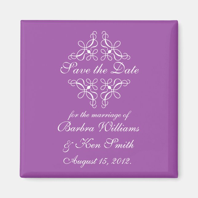 Swirls in Purple Save The Date Magnet (Front)