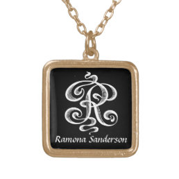 Swirls Letter R Monogram Initial Personalized Gold Plated Necklace