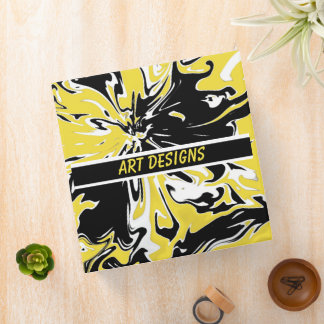 Swirls of Black, White and Yellow 3 Ring Binder