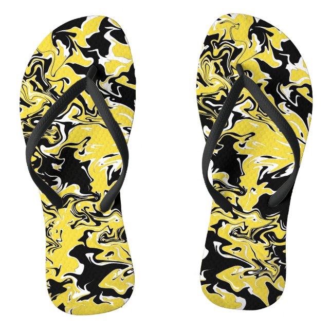 Swirls of Black, White and Yellow Flip Flops (Footbed)