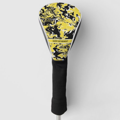 Swirls of Black White and Yellow Golf Head Cover