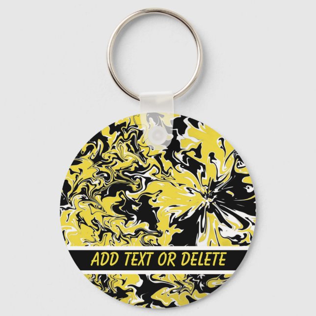 Swirls of Black, White and Yellow  Keychain (Front)