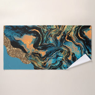 Swirls of Blue Orange Green Black Bath Towel