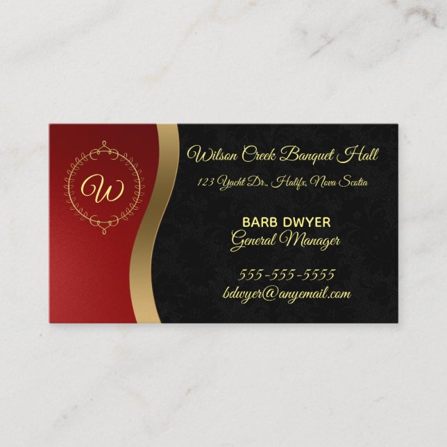 Swirls of Red Gold Black Business Card (Front)