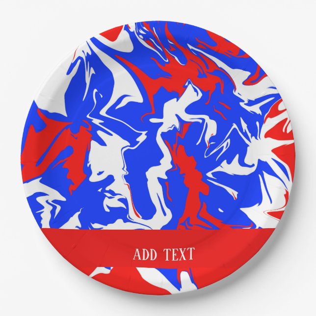 Swirls of Red, White and Blue Paper Plates (Front)