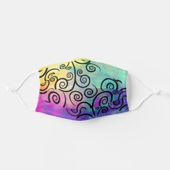 Swirls On A Rainbow Watercolor Background Adult Cloth Face Mask by timelesscreations at Zazzle