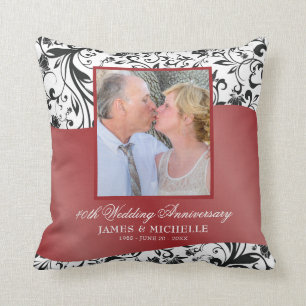 Swirls Photo Ruby 40th Wedding Anniversary Throw Pillow