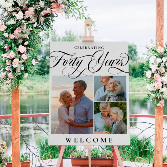 Swirls & Photos 40th Wedding Anniversary Welcome Foam Board (Creator Uploaded)