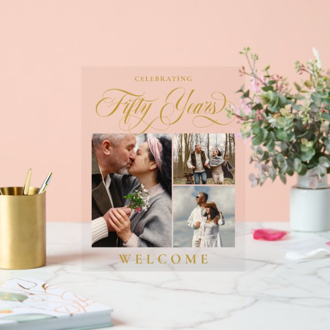 Swirls & Photos 50th Wedding Anniversary Welcome Acrylic Sign (Wedding)