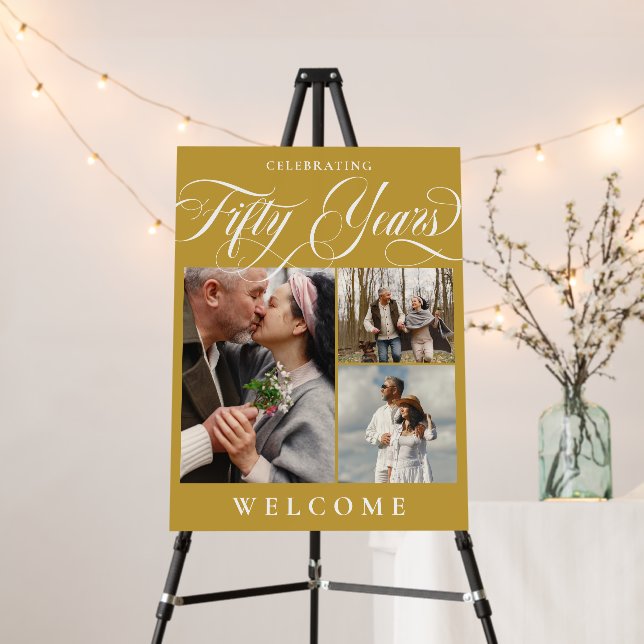 Swirls Photos 50th Wedding Anniversary Welcome Foam Board (In Situ (Stand))