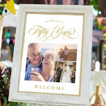 Swirls & Photos 50th Wedding Anniversary Welcome Poster<br><div class="desc">Wedding anniversary welcome poster for a 50th wedding anniversary celebration with a gold-colored swirly calligraphy script and a minimal photo collage with three photos of different sizes where you can give your guests a glimpse of your wonderful fifty years together!</div>