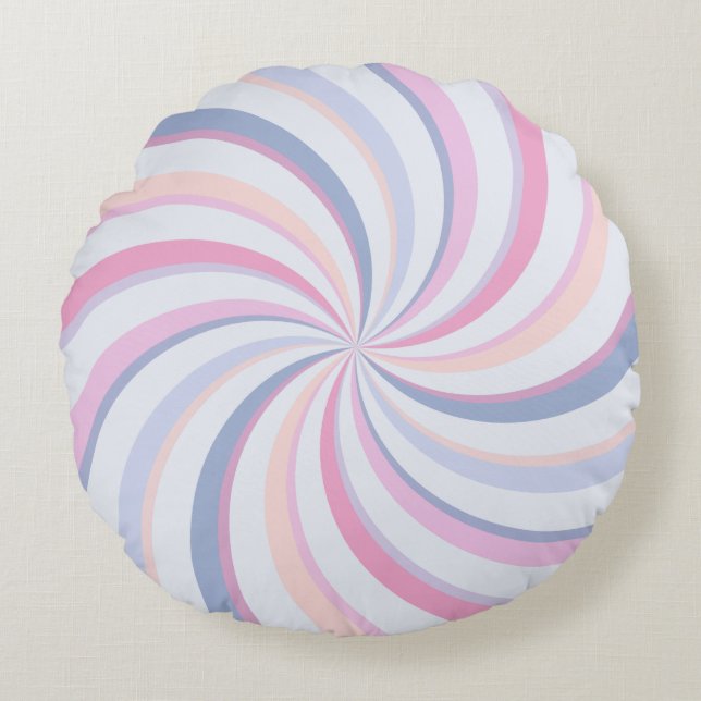 Swirls Pink Blue Peach Round Pillow (Front)