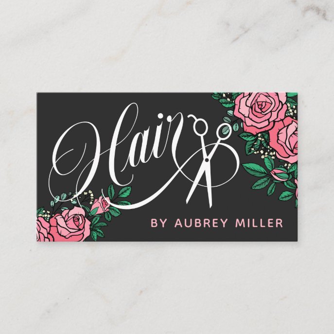 Swirls &amp; Pink Roses Pretty Hair Stylist Business Card
