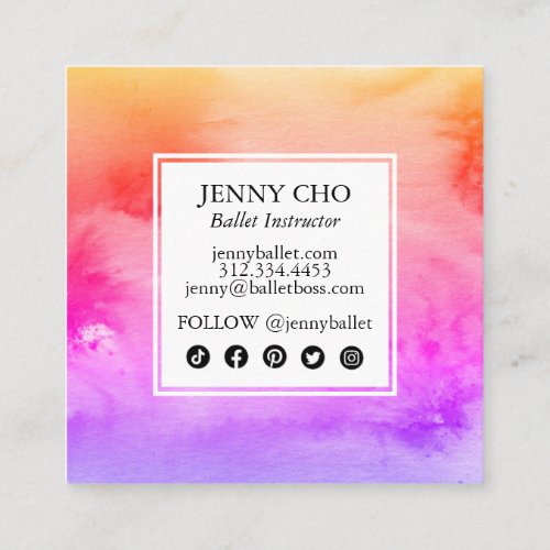 Swirls  Splashes Watercolor Abstract Colorful  Square Business Card