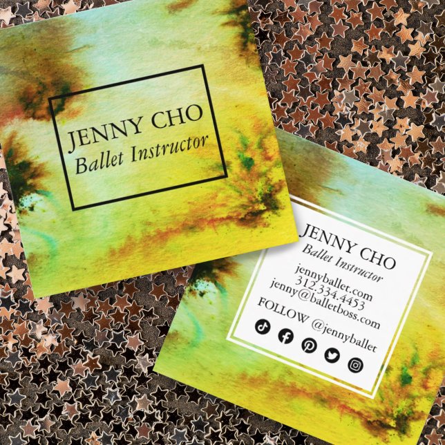 Swirls & Splashes Watercolor Abstract Colorful  Square Business Card (Creator Uploaded)