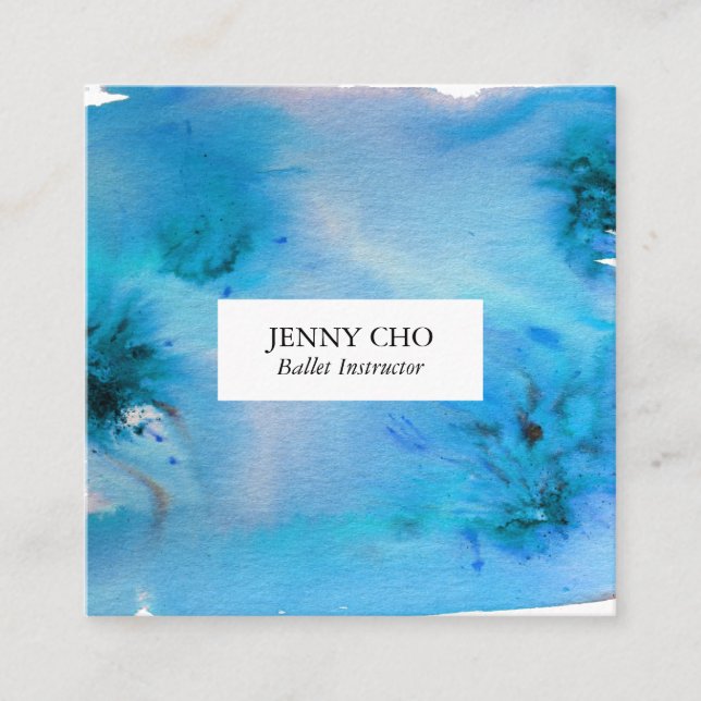 Swirls & splashes watercolor business card blue (Front)
