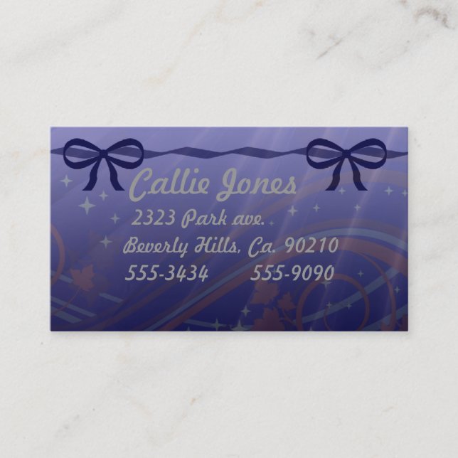 Swirls Stars and Blue Bows Business Card (Front)