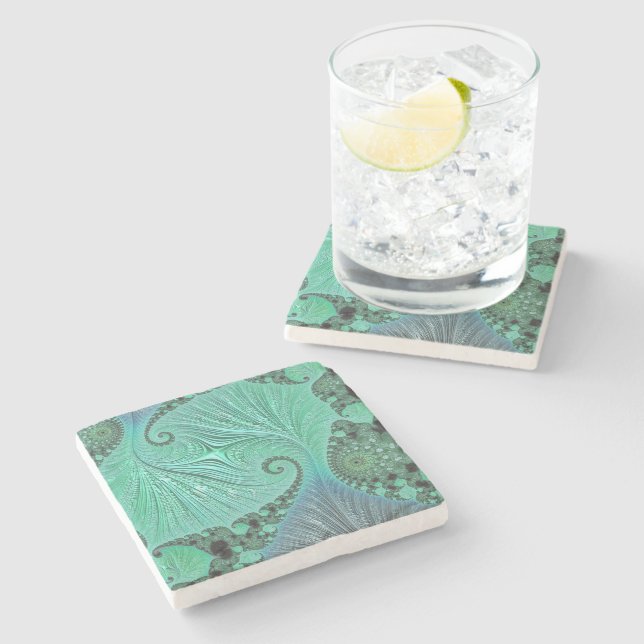 Swirls Tea Square Marble Stone Coaster (Side)
