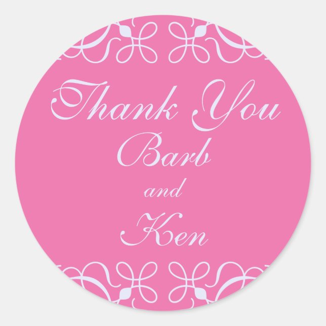 Swirls Thank You Sticker in Candy Pink (Front)