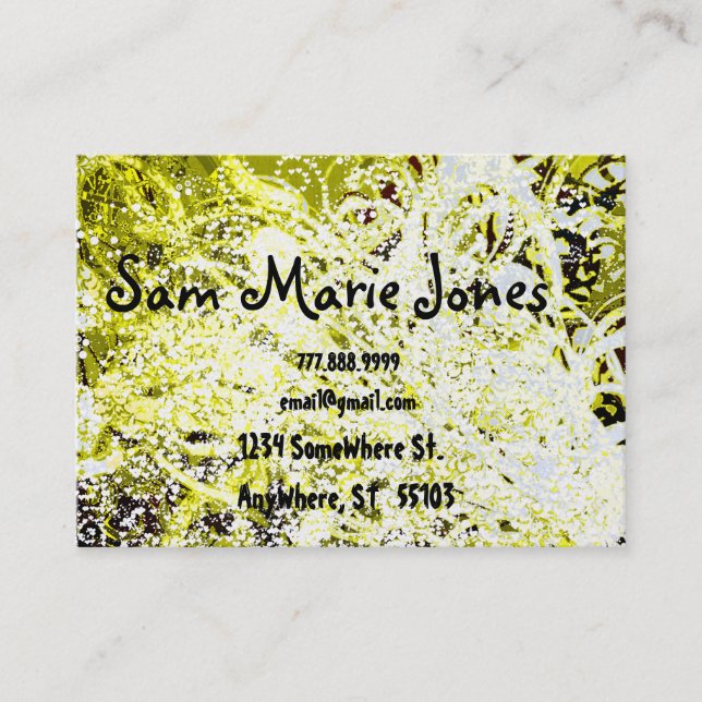Swirls Yellow and Green Grunged Business Card (Front)