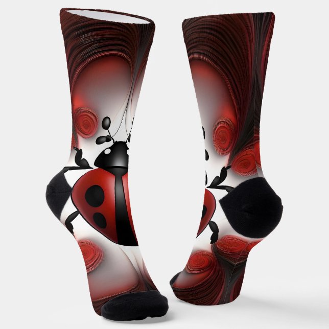 Swirly Abstract Ladybug Fractal Art, Socks (Angled)